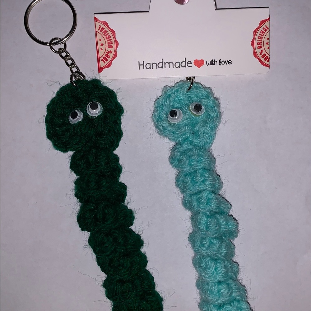 Handmade Crochet Worry Worm keychains (choose one color of your choice)
